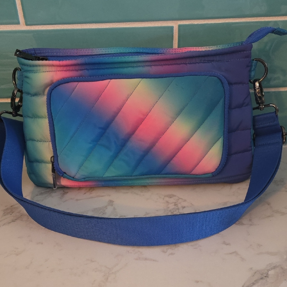 THINK ROYLN Blue and Pink Quilted Crossbody Bag